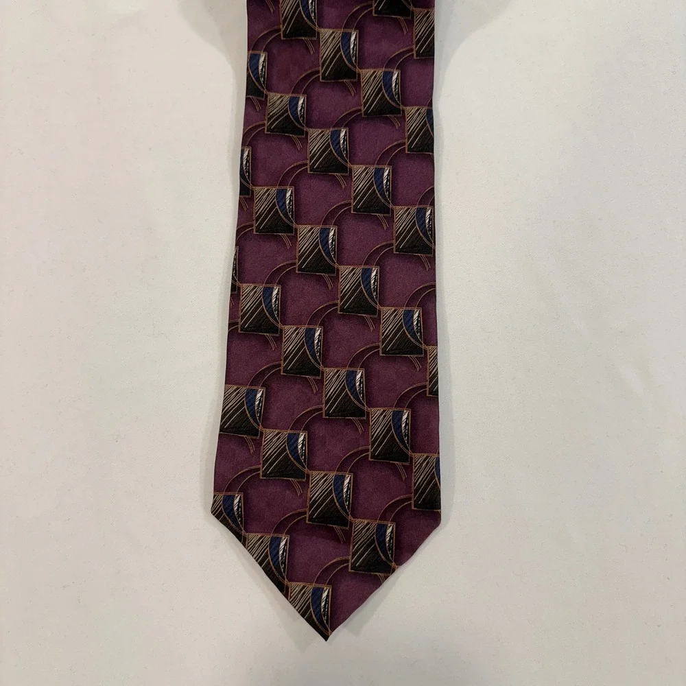 Borck Brothers Geometric Silk Necktie Mens OS Purple Abstract‎ Square | Academia